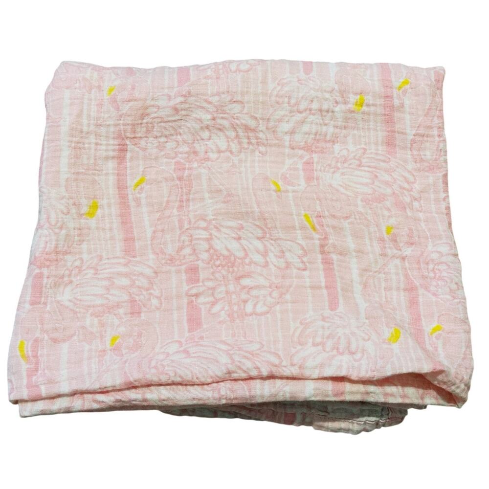 Lilly Pulitzer Pottery Barn Kids Swaddle Blanket Pink Flamingo Organic Cotton